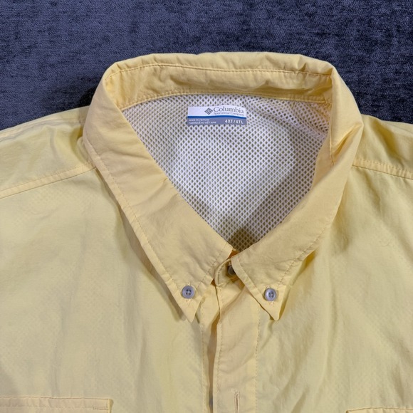 Columbia PFG Fishing Shirt Men's 4XT Yellow Short Sleeve Button Up Omni Shade - Picture 10 of 14